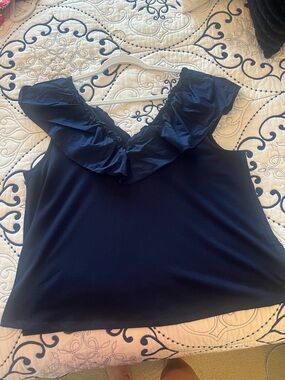crown & ivy Navy Ruffle V-Neck Camisole